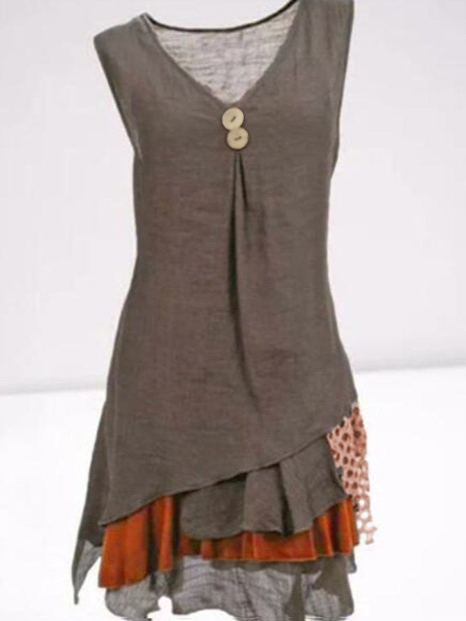 Women's Plain Casual Sleeveless Cotton-Blend Short Dress
