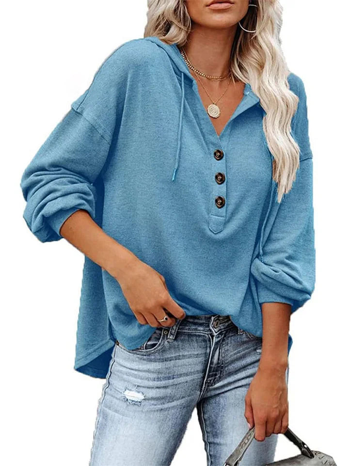 Loose V-neck Long-sleeved Sweatshirt Women's Sports Hooded Jacket