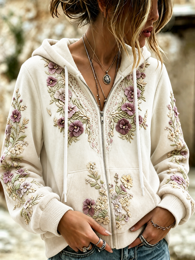 Casual Floral Hoodie Long Sleeve Hoodie
