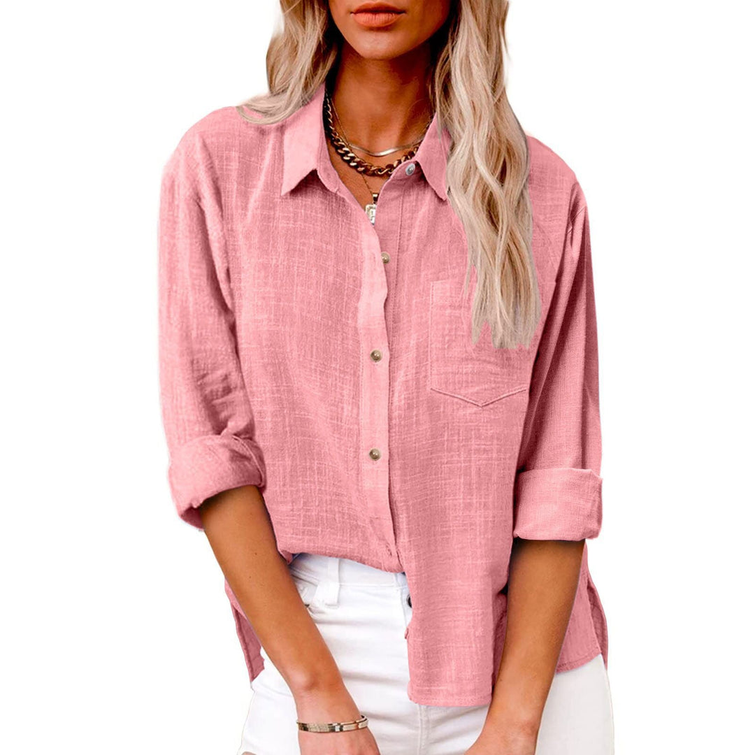 Plain Shirt Collar Long Sleeve Regular Casual Loose Shirt