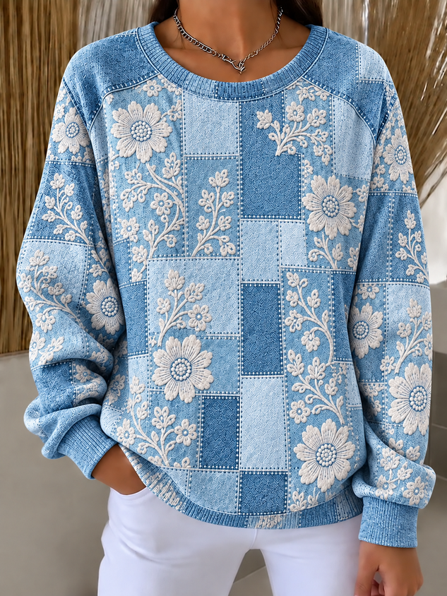 Casual Geometric Crew Neck Long Sleeve Sweatshirt