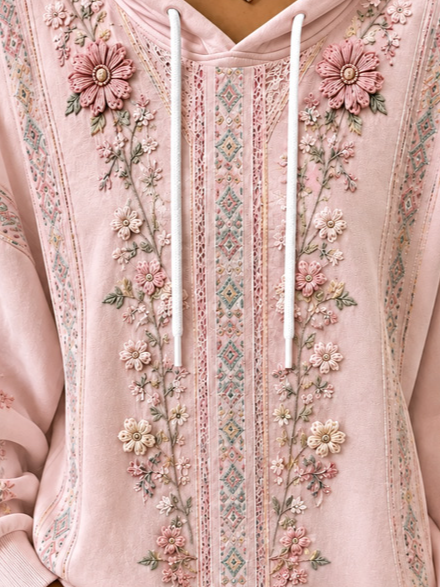 Casual Floral Hoodie Long Sleeve Hoodie