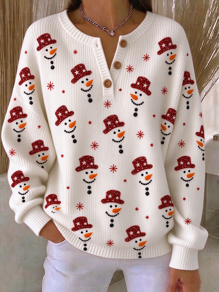 Christmas Snowman Printing Vintage Regular Fit Sweatshirt
