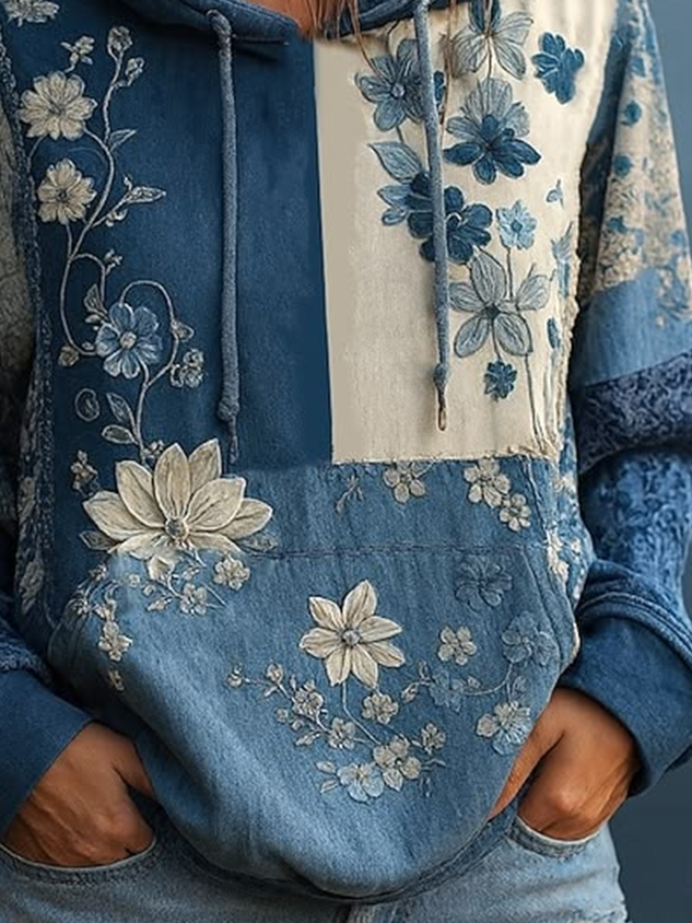 Casual Floral Hoodie Long Sleeve Hoodie