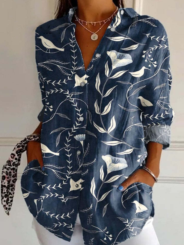 Women's Shirt Cotton Button Up Floral Geometric Basic Comfy Blouse
