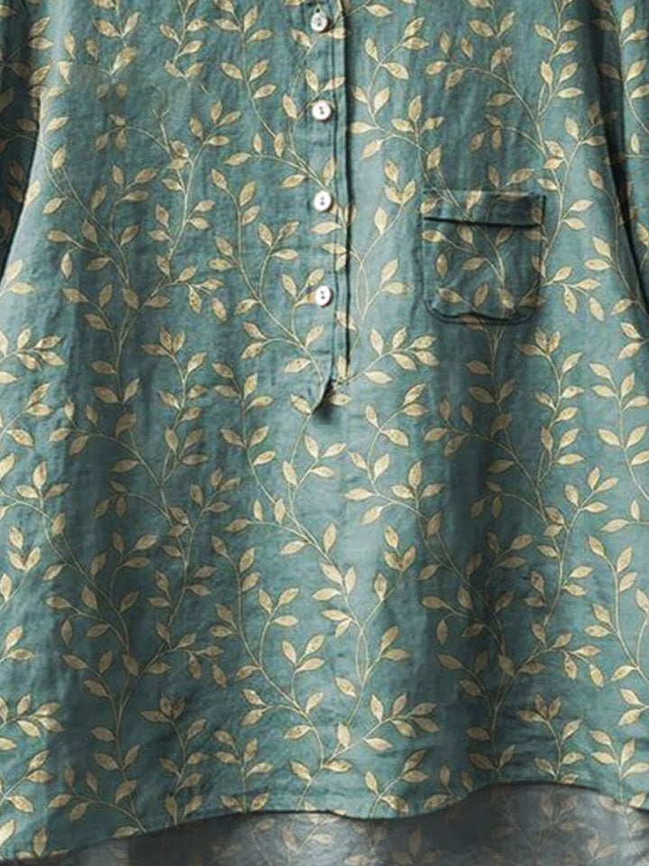 Women's Vintage Floral Art Print Casual Cotton And Linen Shirt