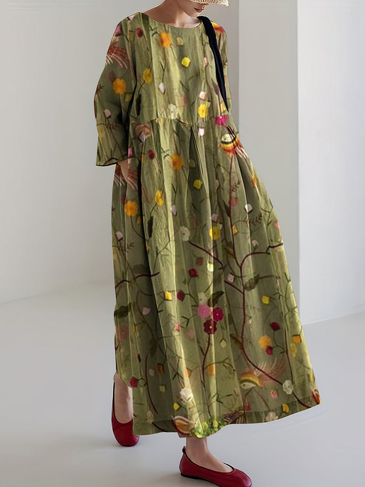 Women‘s Floral Art Linen Blend Maxi Dress