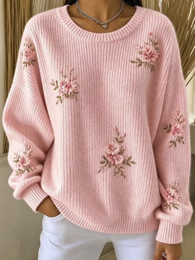Casual Floral Crew Neck Long Sleeve Sweatshirt