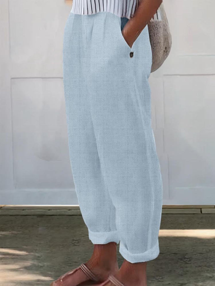 Women's Printed Cotton And Linen Casual Pants