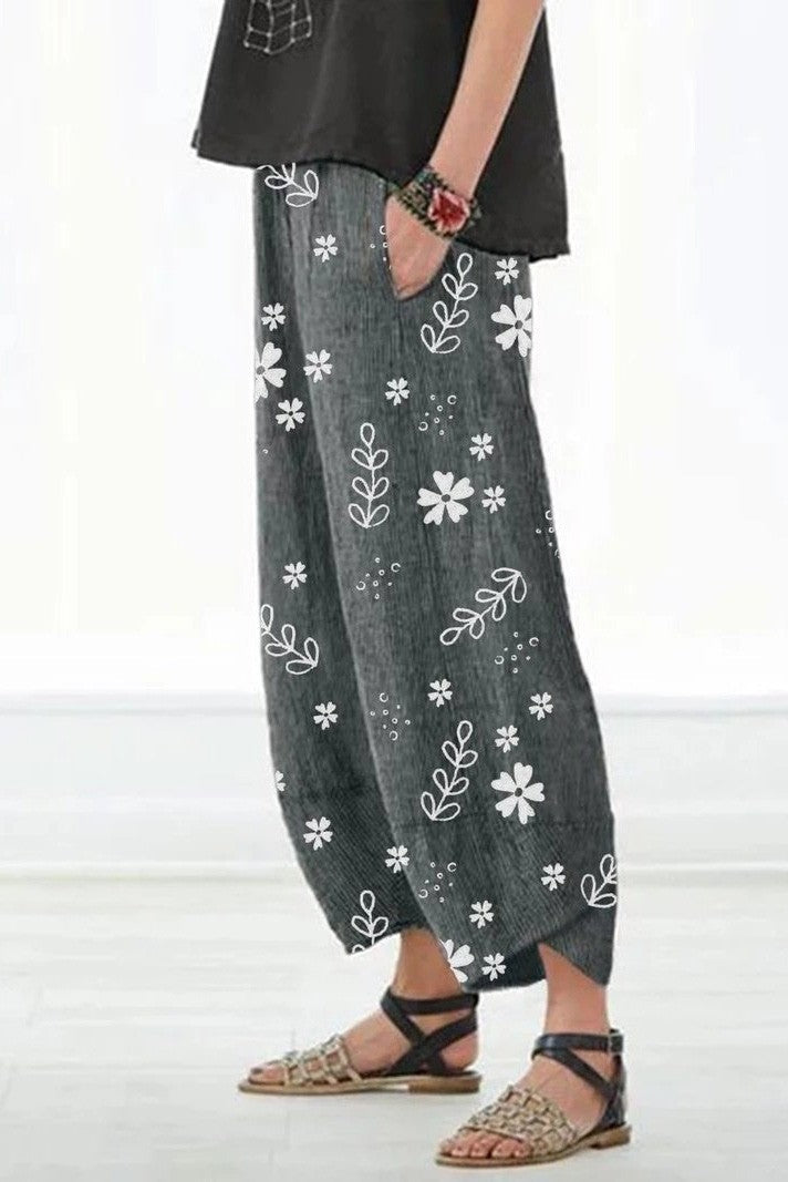 Floral Print with Pockets Casual Loose Pants