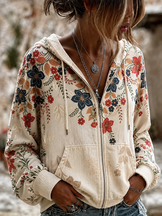 Casual Floral Hoodie Long Sleeve Hoodie