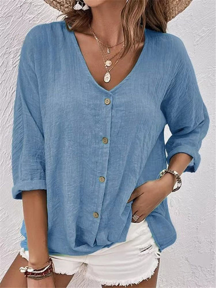 Casual V-neck Pullover Short-sleeved Blouse
