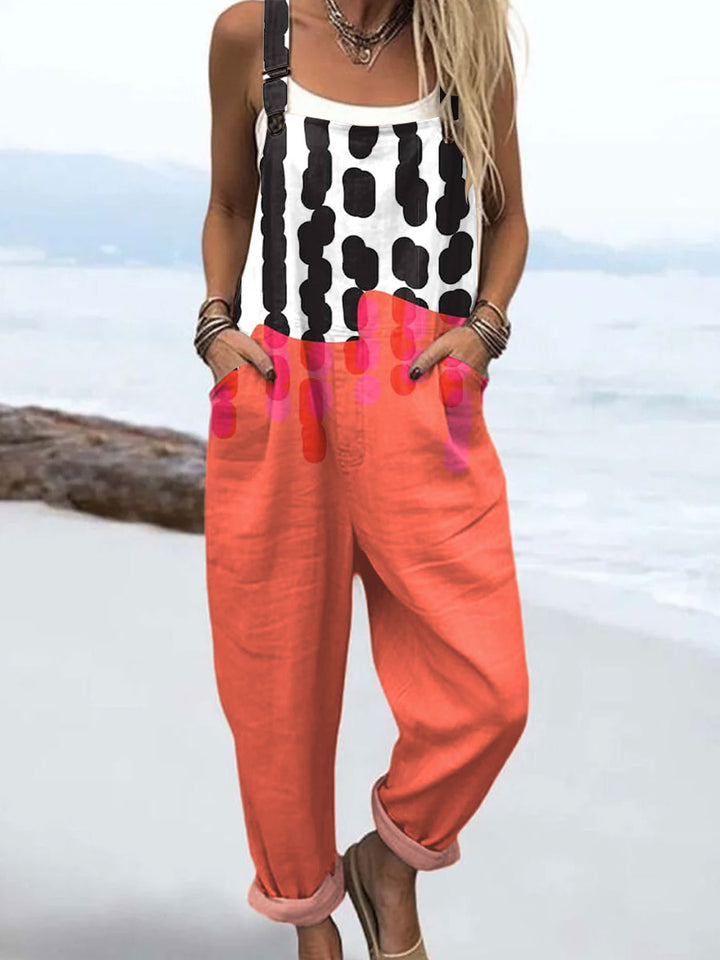 Women's  Vintage Abstract Geometric Art Print Casual Cotton Wide Leg Jumpsuit