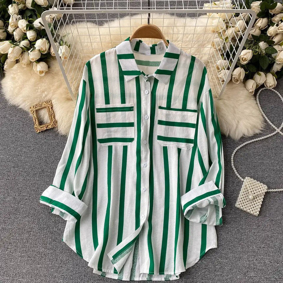 Vertical striped multicolor shirt jacket