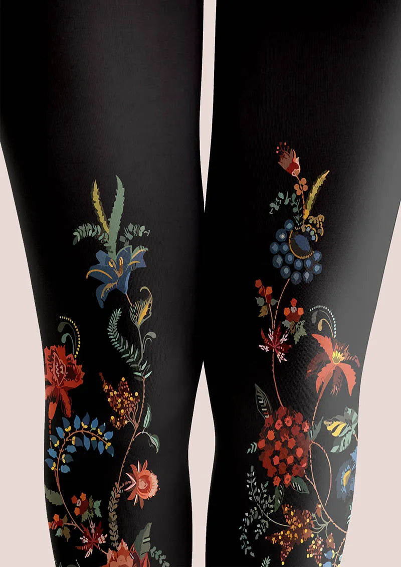 Women Exotic Floral Black Tights Hosiery Pantyhose