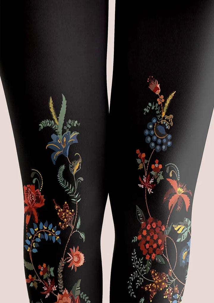 Women Exotic Floral Black Tights Hosiery Pantyhose