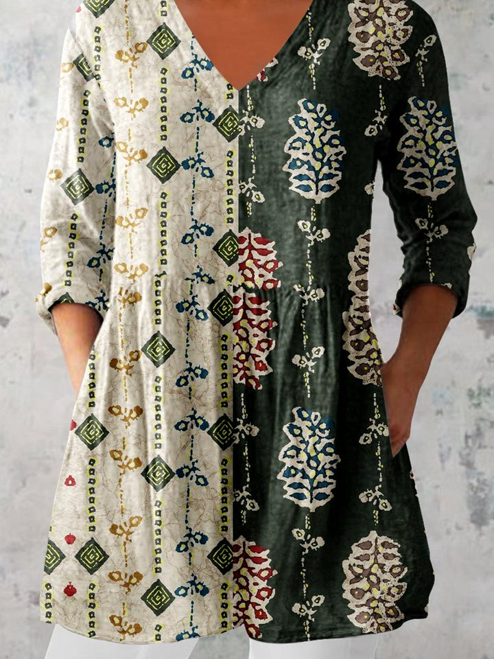 Women's Elegant Floral Motion V Neck  Top
