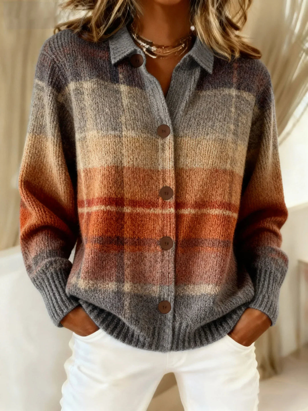 Women's Vintage Print Collared Sweater