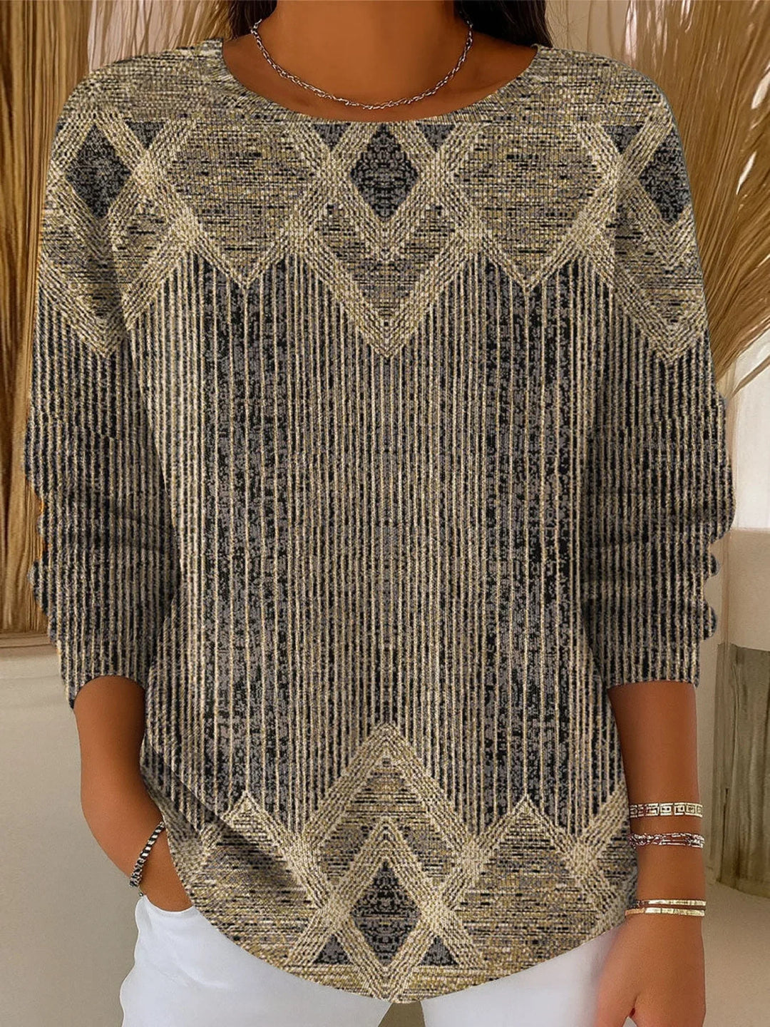 Women's Vintage Abstract Geometric Art Print Casual Pullover Sweater
