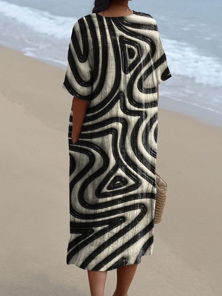 Three-Dimensional Swirl Art Printed Women's Flowy Dress
