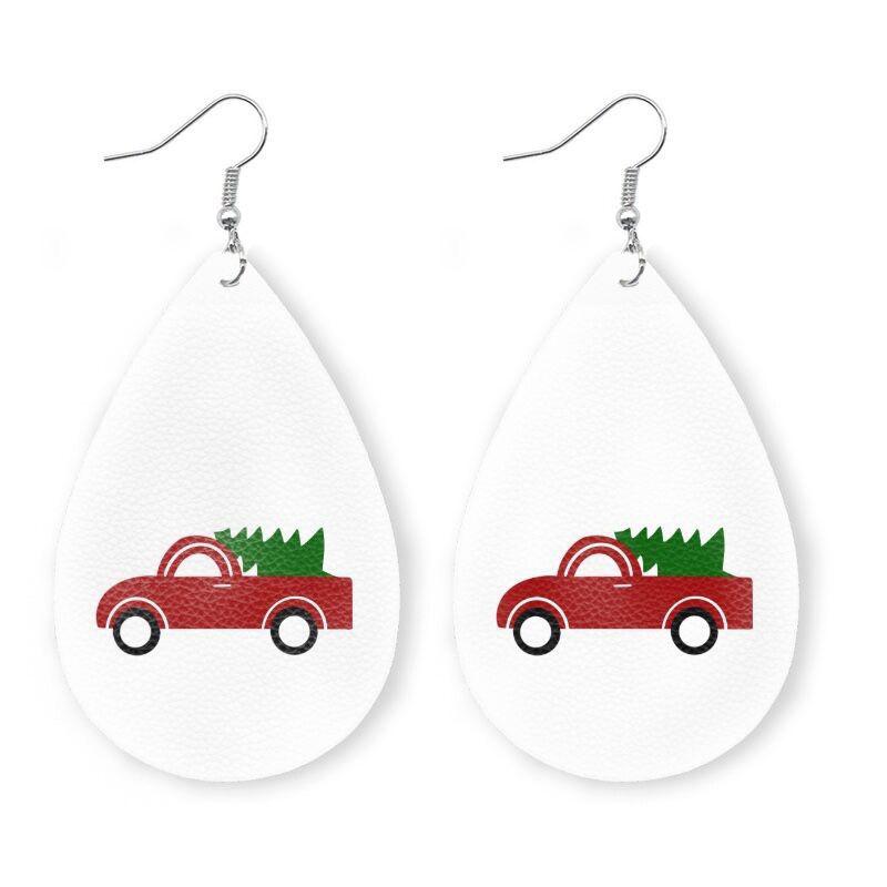 Christmas Elk Snowman Leather Earrings