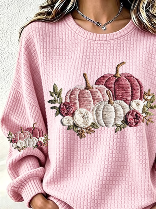 Casual Crew Neck Floral Sweatshirt Printing