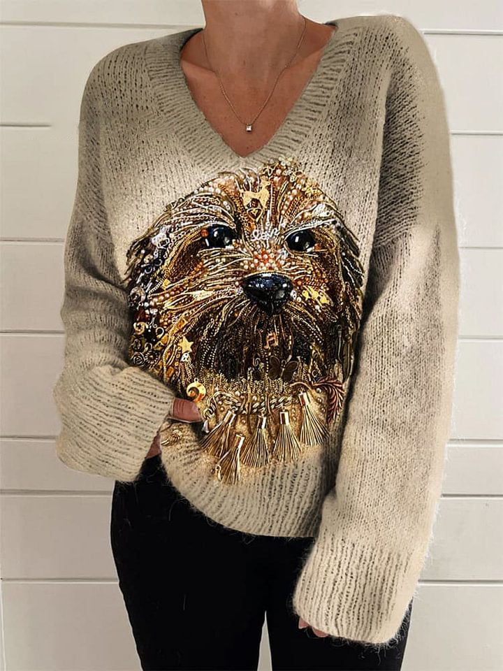 Dog Art V-Neck Sweater