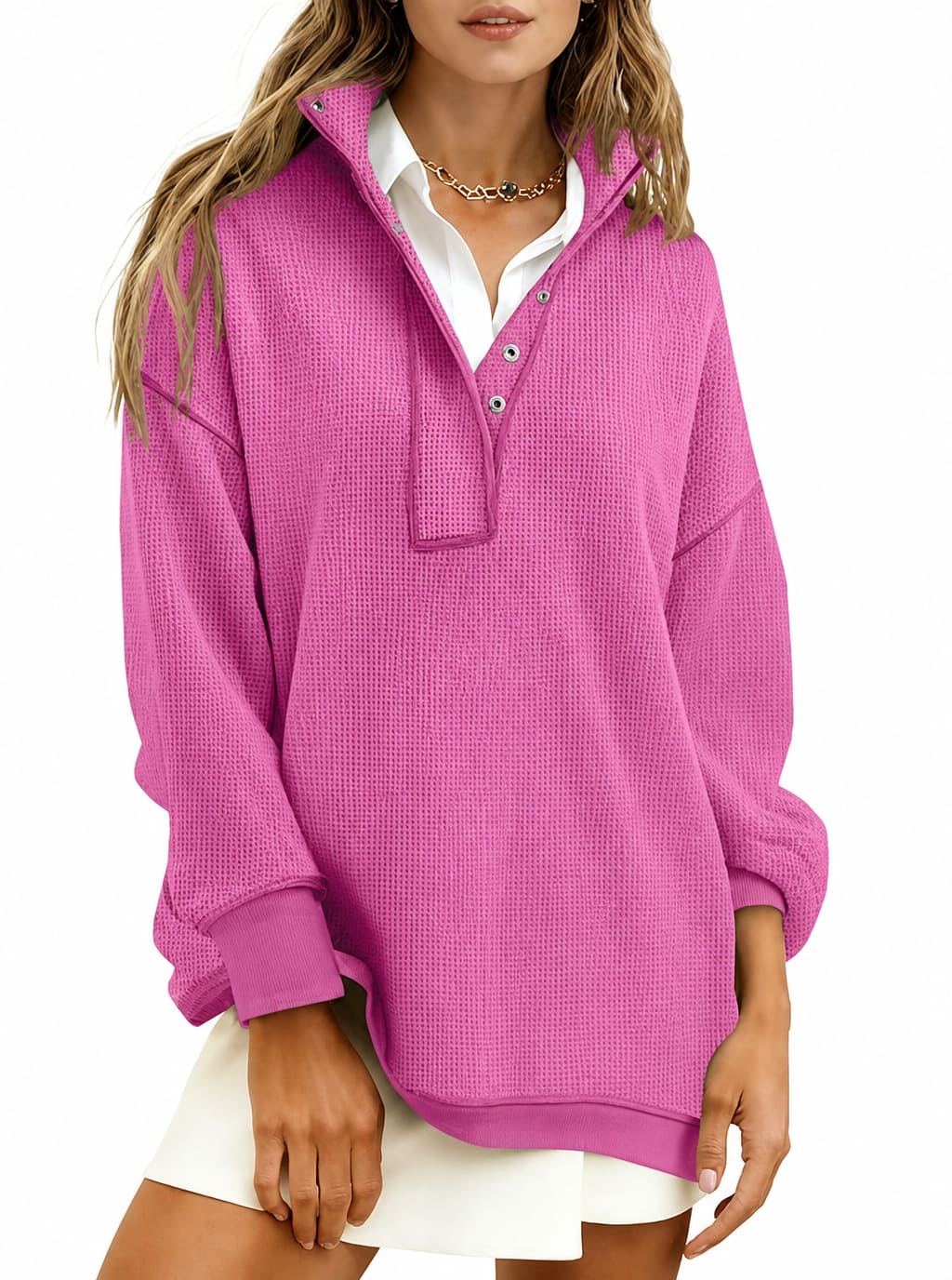 Women's Stand Collar Waffle Knit Sweatshirt