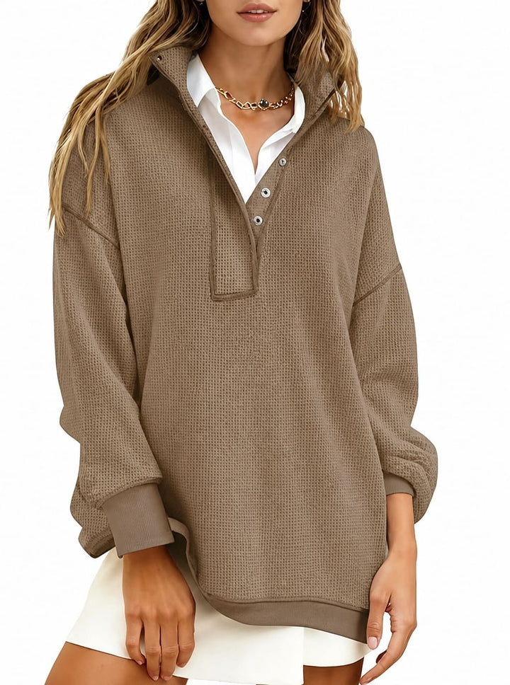 Women's Stand Collar Waffle Knit Sweatshirt