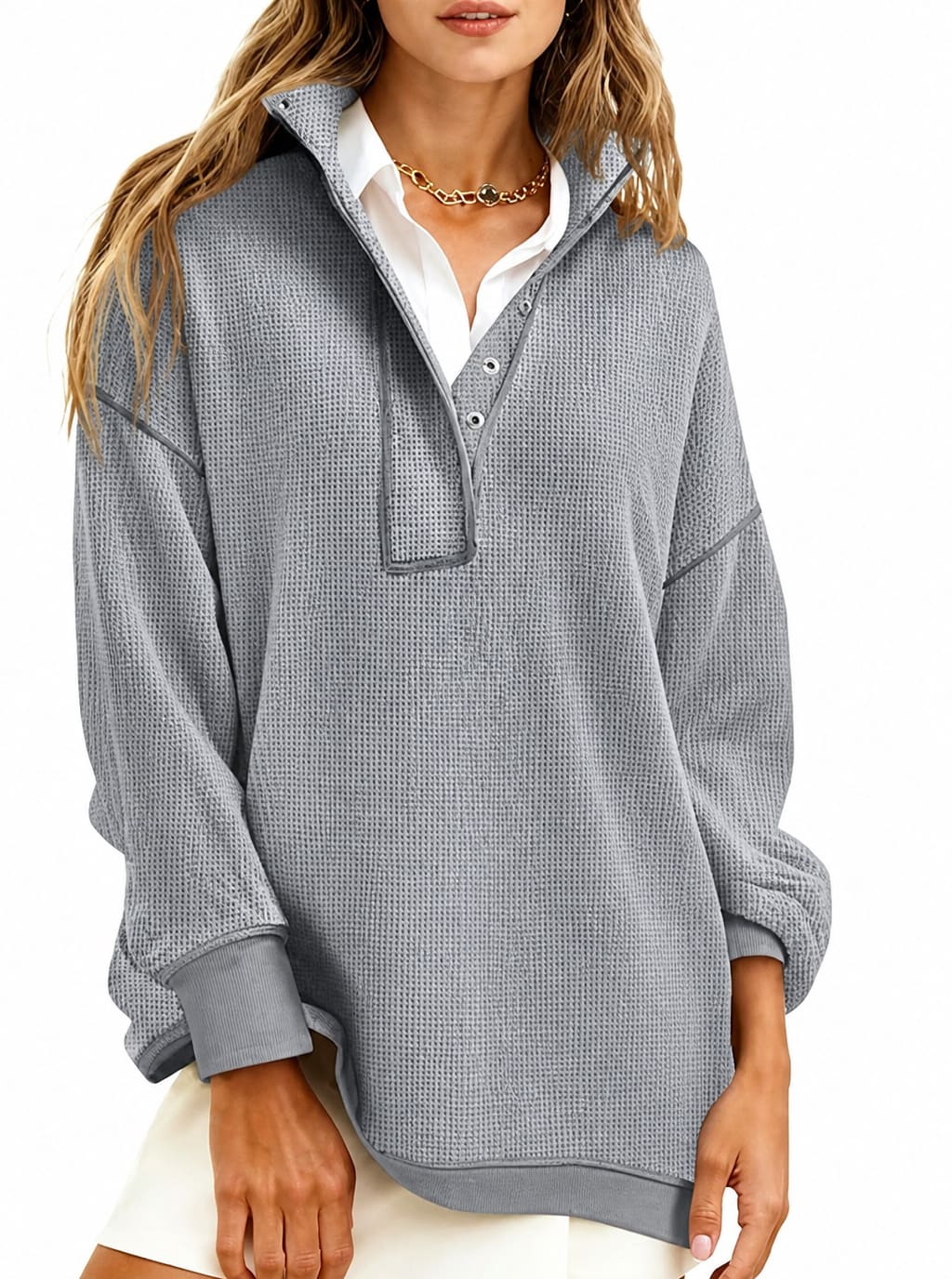 Women's Stand Collar Waffle Knit Sweatshirt