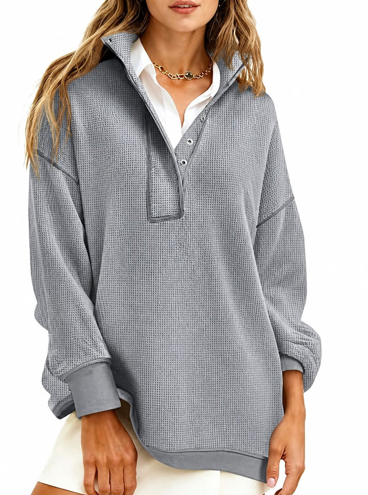 Women's Stand Collar Waffle Knit Sweatshirt