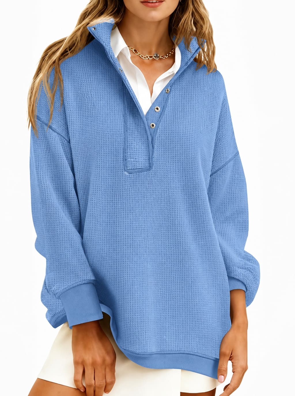 Women's Stand Collar Waffle Knit Sweatshirt
