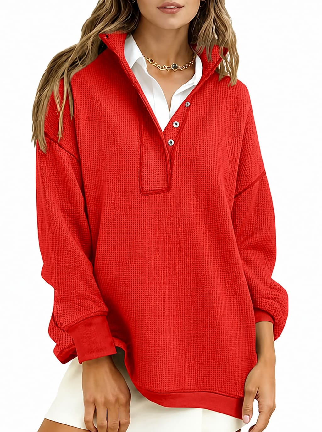 Women's Stand Collar Waffle Knit Sweatshirt