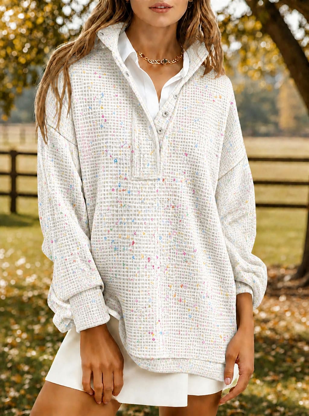 Women's Multi-color Speckled Waffle Sweatshirt