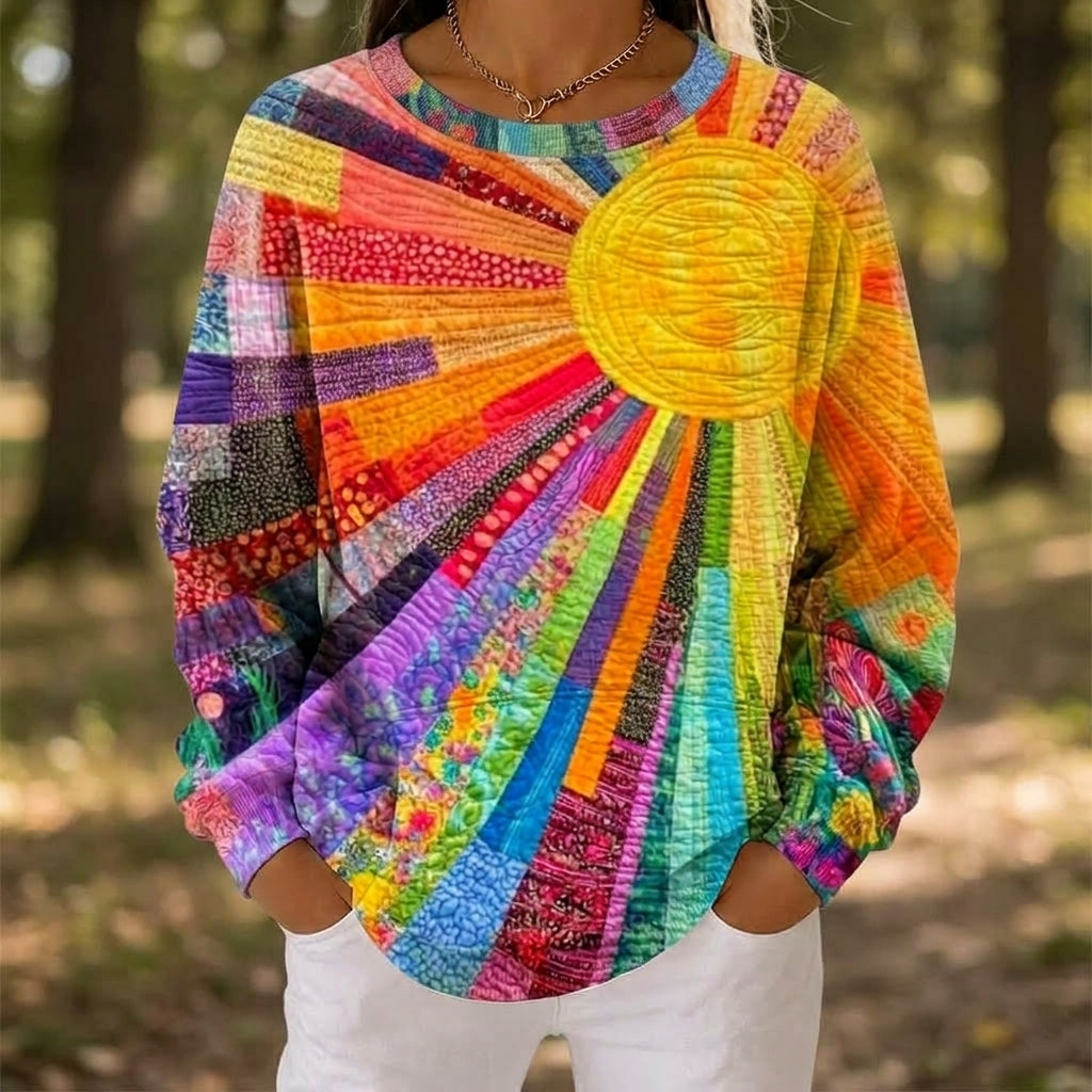 Casual Vintage Floral Crew Neck Long Sleeve Sweatshirt