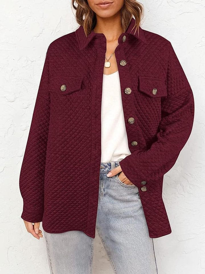 Solid Color Rhomboid Pockets Casual Coat