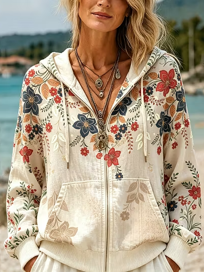 Casual Floral Hoodie Long Sleeve Hoodie