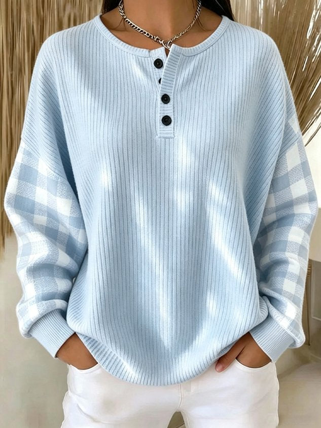 Casual Plain Henley Collar Long Sleeve Sweatshirt