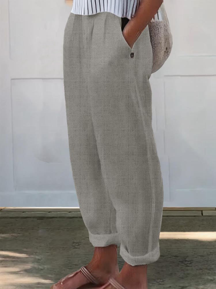 Women's Printed Cotton And Linen Casual Pants