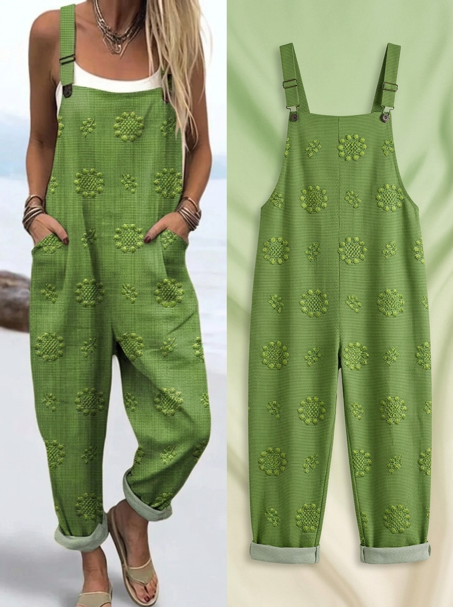 Women's Vintage Floral Pattern Art Print Casual Cotton Linen Wide Leg Jumpsuit