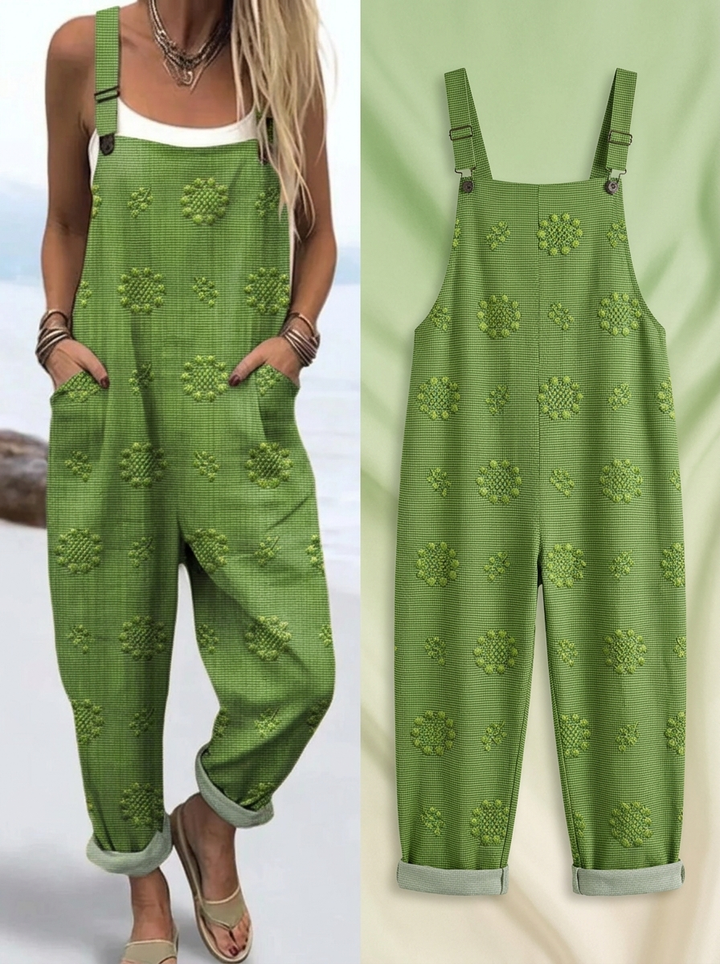 Women's Vintage Floral Pattern Art Print Casual Cotton Linen Wide Leg Jumpsuit