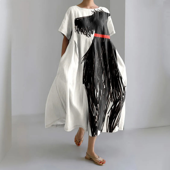 Art Dog Print Loose Midi Dress