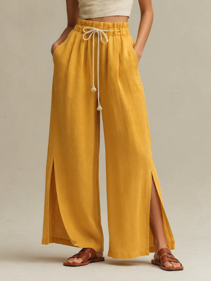 Women's Solid-color High-waisted Loose-fit Cotton-linen Wide-leg Pants