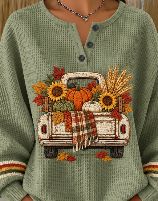 Casual Sunflower Henley Collar Long Sleeve Sweatshirt