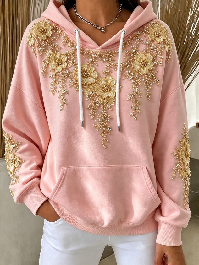Casual Floral Hoodie Long Sleeve Hoodie