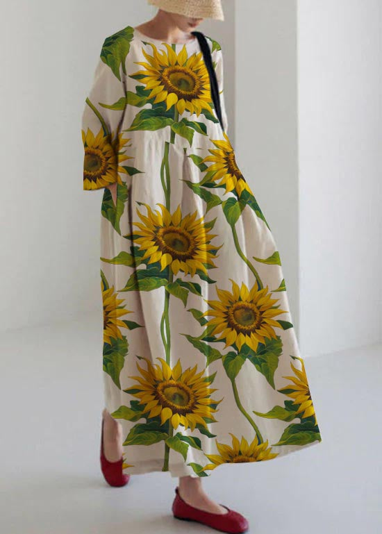 Rainbow Print Cotton Dresses Pockets Patchwork