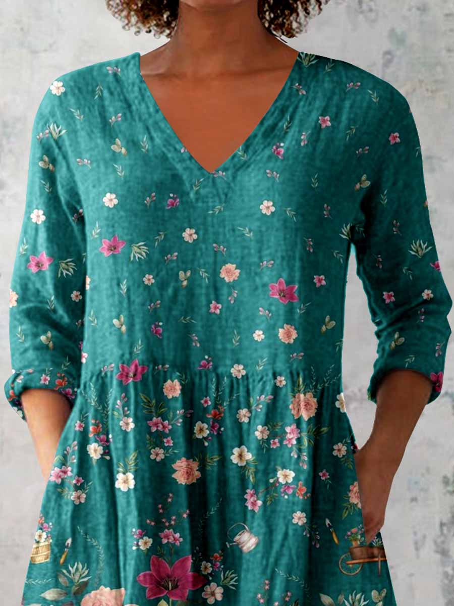 Women's Elegant Floral V Neck Top