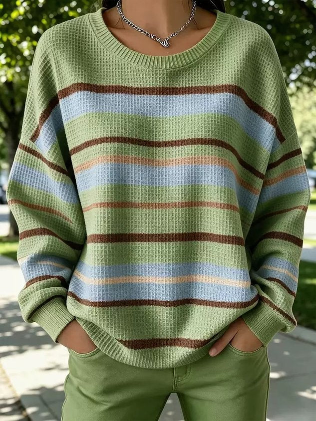 Casual Striped Crew Neck Long Sleeve Sweatshirt