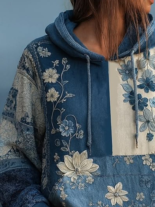 Casual Floral Hoodie Long Sleeve Hoodie
