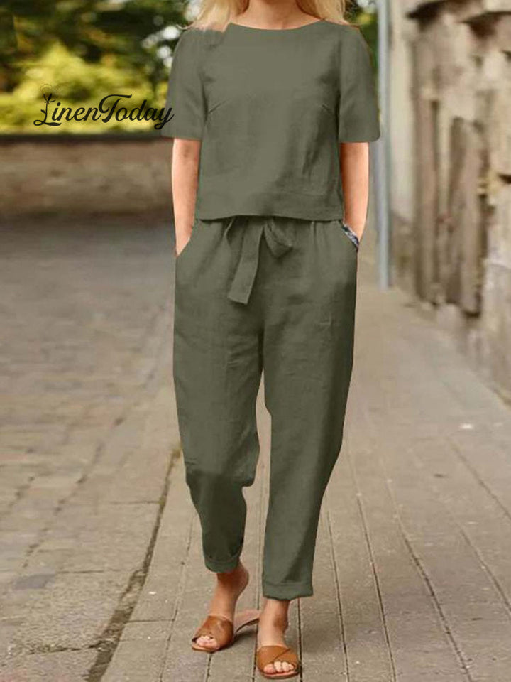 Cotton and Linen Summer Half-Sleeve Oversized Homewear Suit